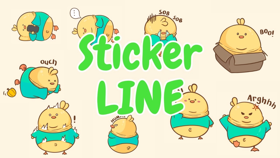 ออกแบบ Sticker LINE สติ๊กเกอร์ การ์ตูน มินิมอล มีเส้นไร้ขอบ