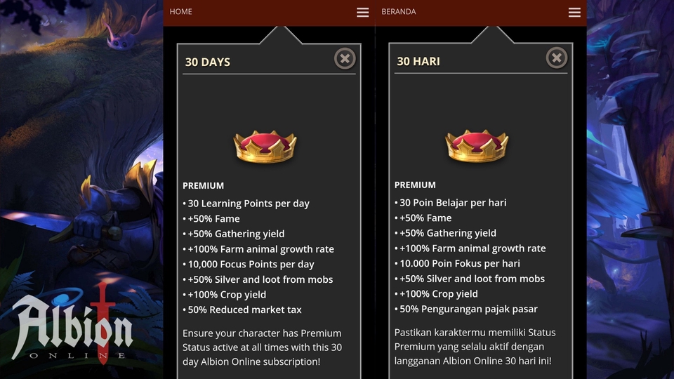 Pembuatan akun Premium Albion Online