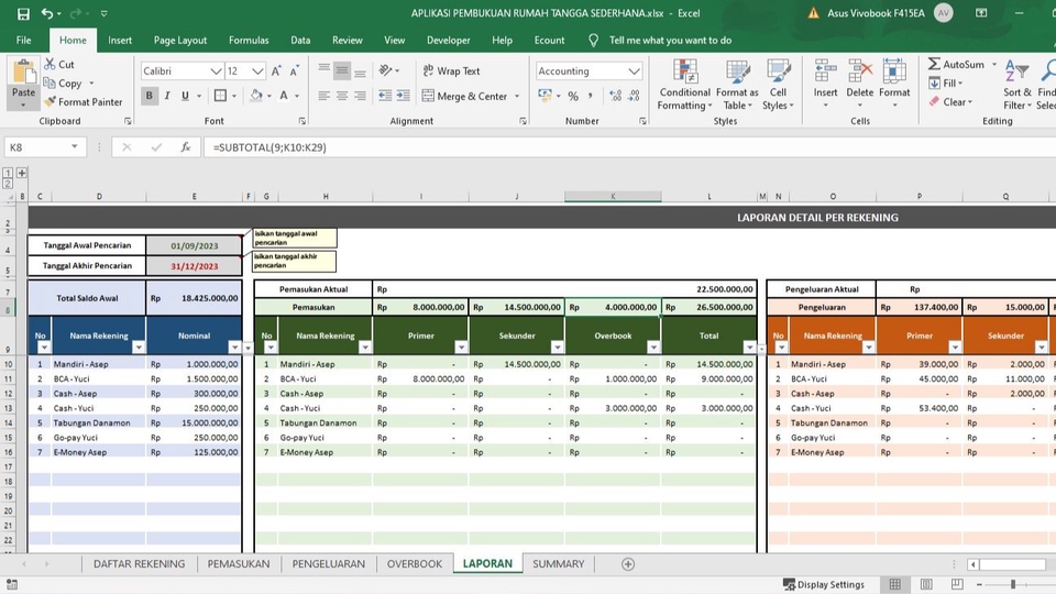 APLIKASI PEMBUKUAN KEUANGAN / ACCOUNTING SEDERHANA EXCEL